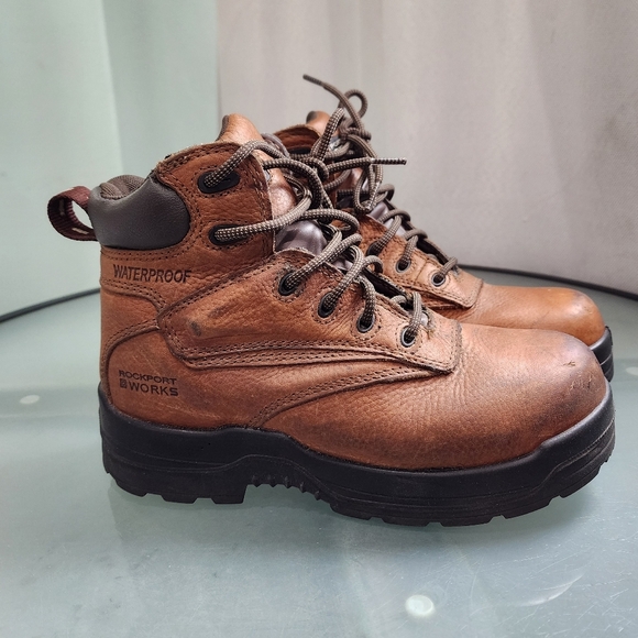 Rockport Works Brown Waterproof Steel Toe Boots Unisex Size 8W